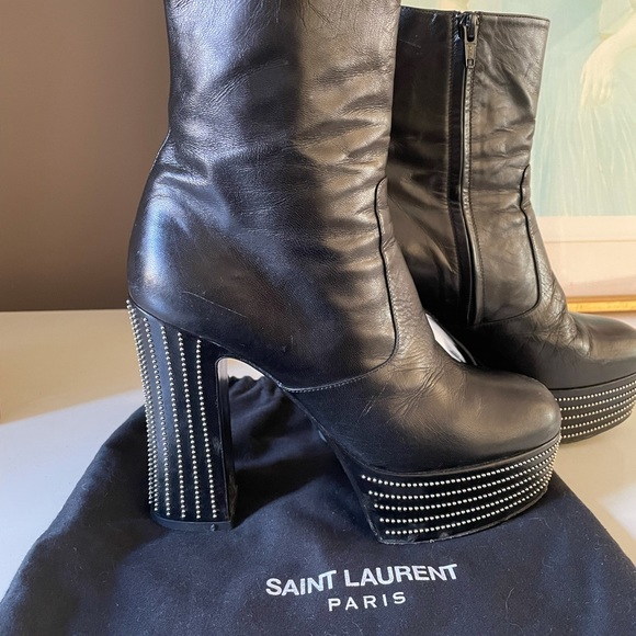 Saint Laurent black platform boots. Stud details on heal and platform. - Picture 2 of 7